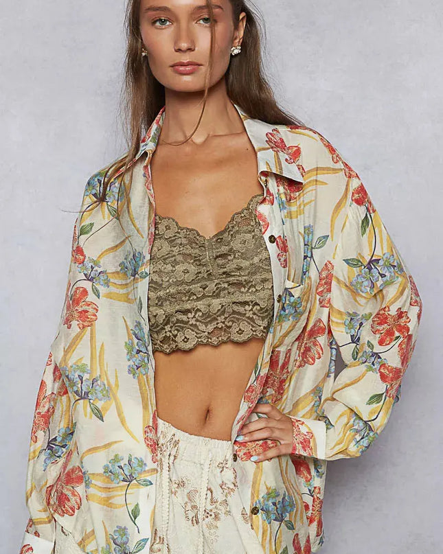 POL Floral Print Button Down Long Sleeve Shirt - Sleekdenim.com