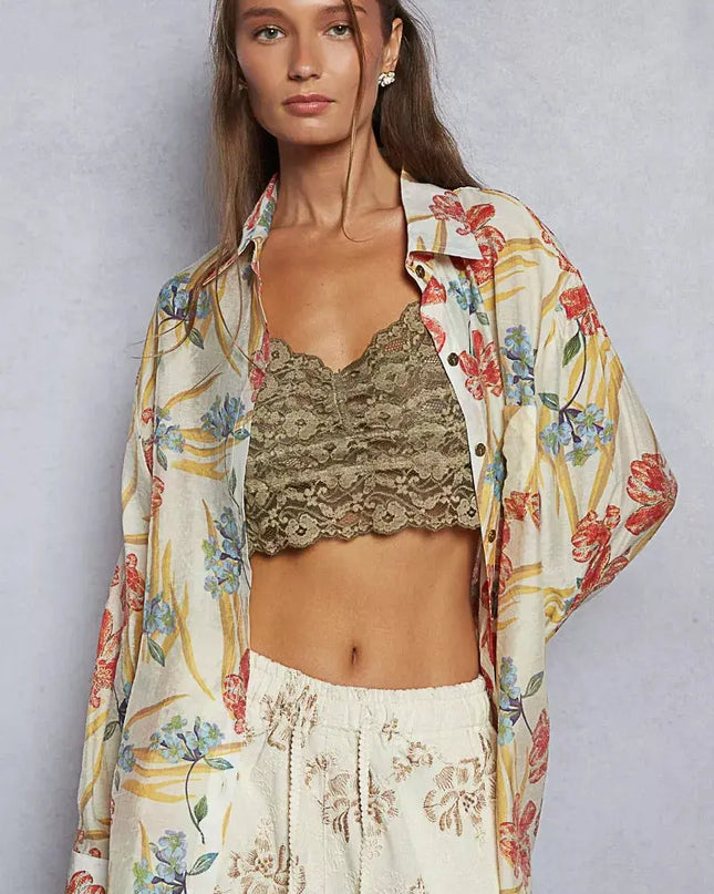 POL Floral Print Button Down Long Sleeve Shirt - Sleekdenim.com