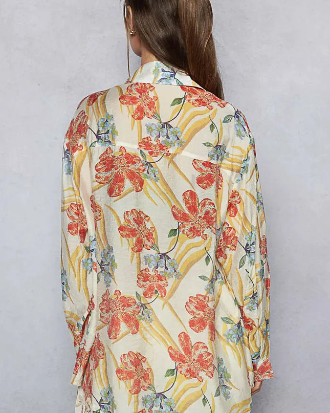 POL Floral Print Button Down Long Sleeve Shirt - Sleekdenim.com