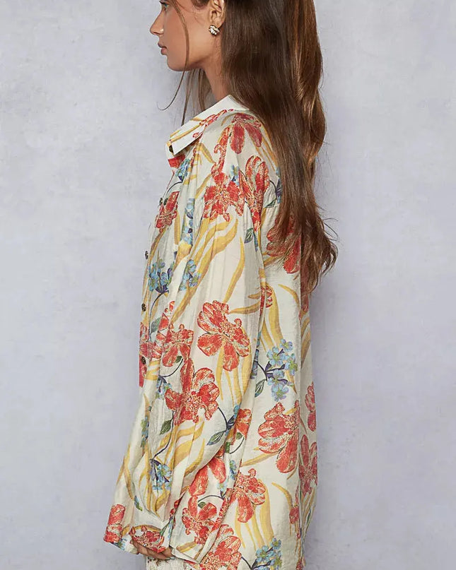 POL Floral Print Button Down Long Sleeve Shirt - Sleekdenim.com