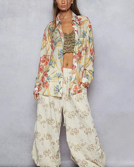 POL Floral Print Button Down Long Sleeve Shirt - Sleekdenim.com