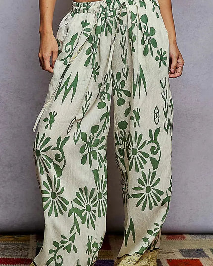 POL Floral Printed Woven Wide Leg Drawstring Pants - Sleekdenim.com