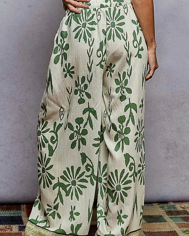 POL Floral Printed Woven Wide Leg Drawstring Pants - Sleekdenim.com