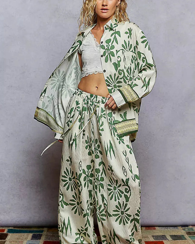 POL Floral Printed Woven Wide Leg Drawstring Pants - Sleekdenim.com