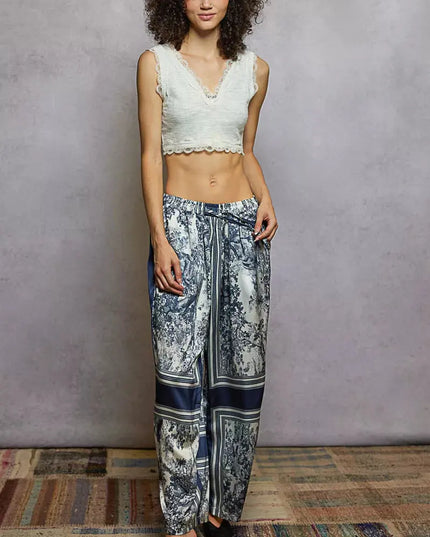 POL Floral Printed Woven Wide Leg Drawstring Pants - Sleekdenim.com
