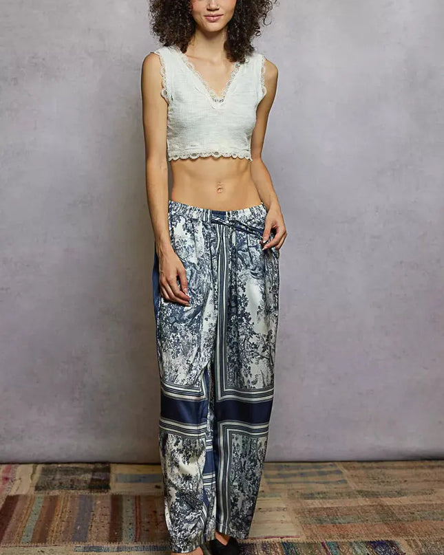 POL Floral Printed Woven Wide Leg Drawstring Pants - Sleekdenim.com