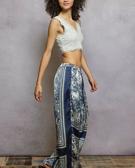 POL Floral Printed Woven Wide Leg Drawstring Pants - Sleekdenim.com