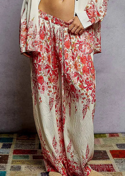 POL Floral Printed Woven Wide Leg Drawstring Pants - Sleekdenim.com
