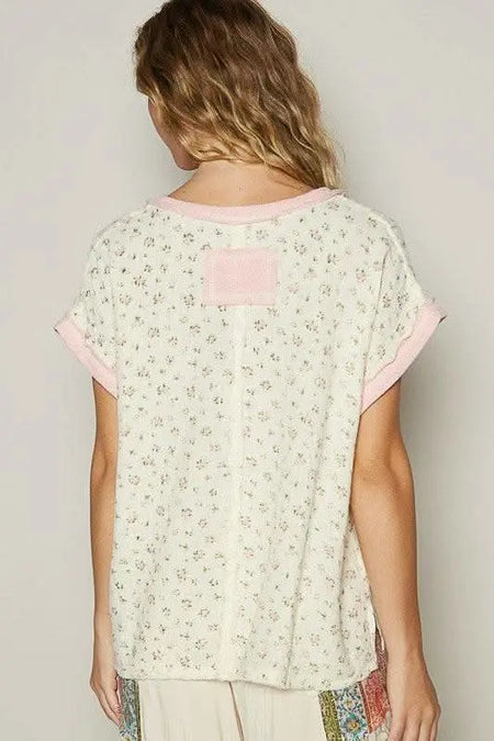 POL Floral V - Neck Short Sleeve T-Shirt - Sleekdenim.com