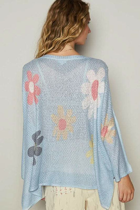 POL Flower Dropped Shoulder Long Sleeve Knit Top - Sleekdenim.com