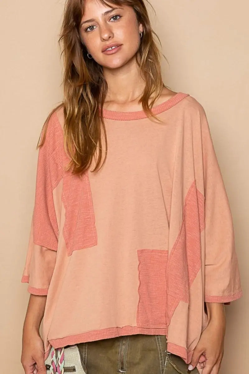 POL Frayed Edge Patchwork Oversized T-Shirt - Sleekdenim.com