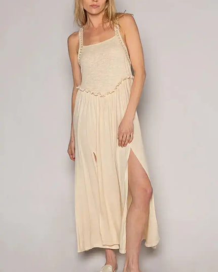 POL Frill Slit Square Neck Cami Dress - Sleekdenim.com