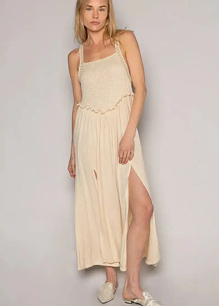 POL Frill Slit Square Neck Cami Dress - Sleekdenim.com