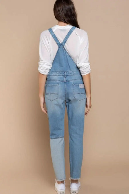 POL Front Chest Zipper Slim Leg Denim Overalls - Sleekdenim.com