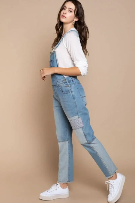 POL Front Chest Zipper Slim Leg Denim Overalls - Sleekdenim.com