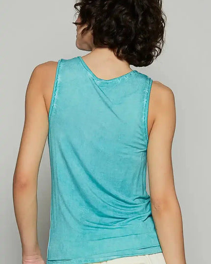 POL Half Button Round Neck Washed Tank - Sleekdenim.com