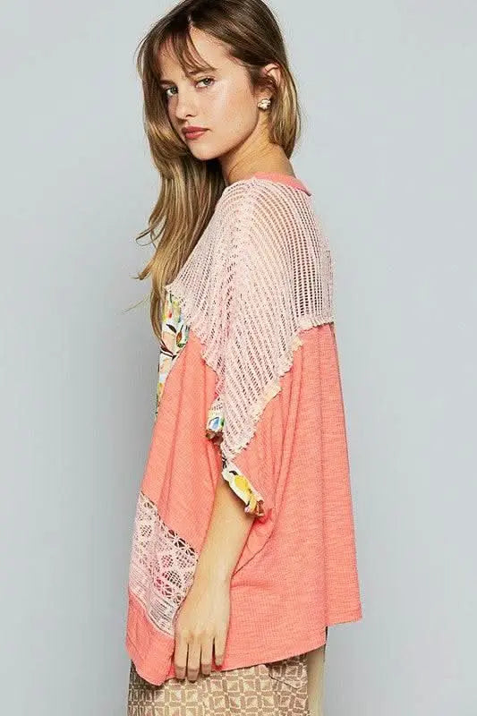 POL Hollow Out Floral Half Sleeve Knit Top - Sleekdenim.com