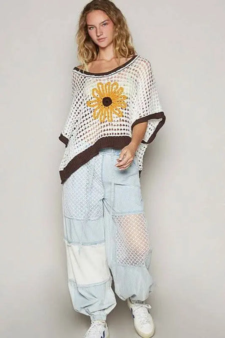 POL Hollow Out Flower Half Sleeve Knit Cover Up - Sleekdenim.com