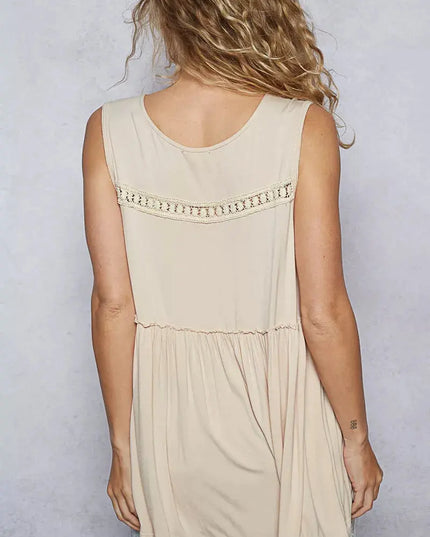 POL Lace Trim Babydoll Sleeveless Top with Ruffled and Raw Edge Detail - Sleekdenim.com