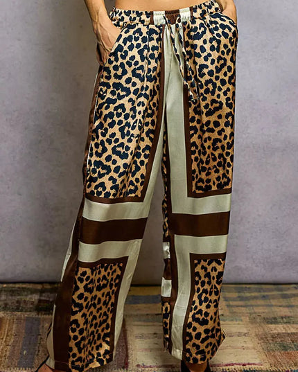 POL Leopard Printed Woven Wide Leg Drawstring Pants - Sleekdenim.com