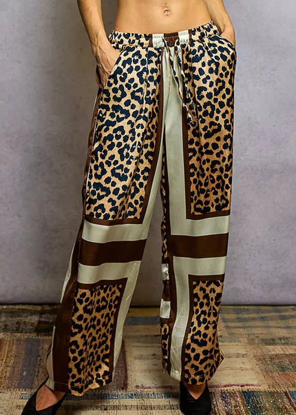 POL Leopard Printed Woven Wide Leg Drawstring Pants - Sleekdenim.com