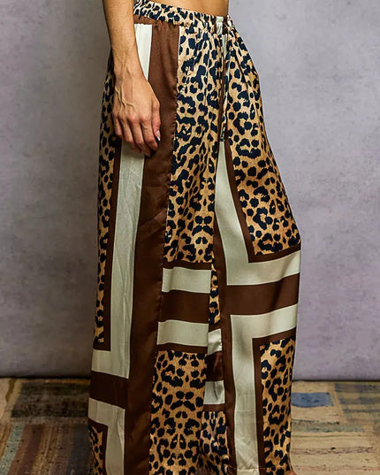 POL Leopard Printed Woven Wide Leg Drawstring Pants - Sleekdenim.com