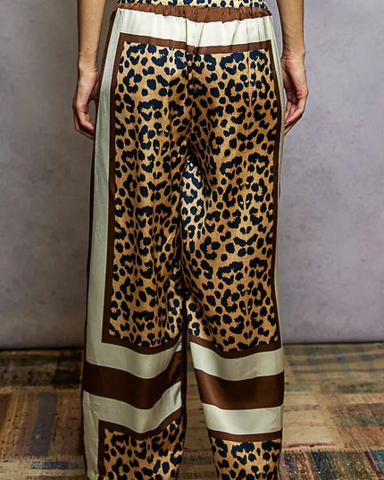 POL Leopard Printed Woven Wide Leg Drawstring Pants - Sleekdenim.com