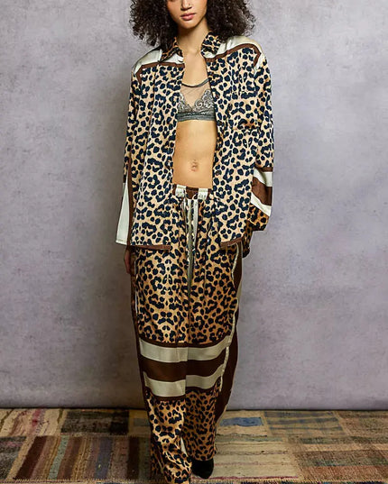 POL Leopard Printed Woven Wide Leg Drawstring Pants - Sleekdenim.com