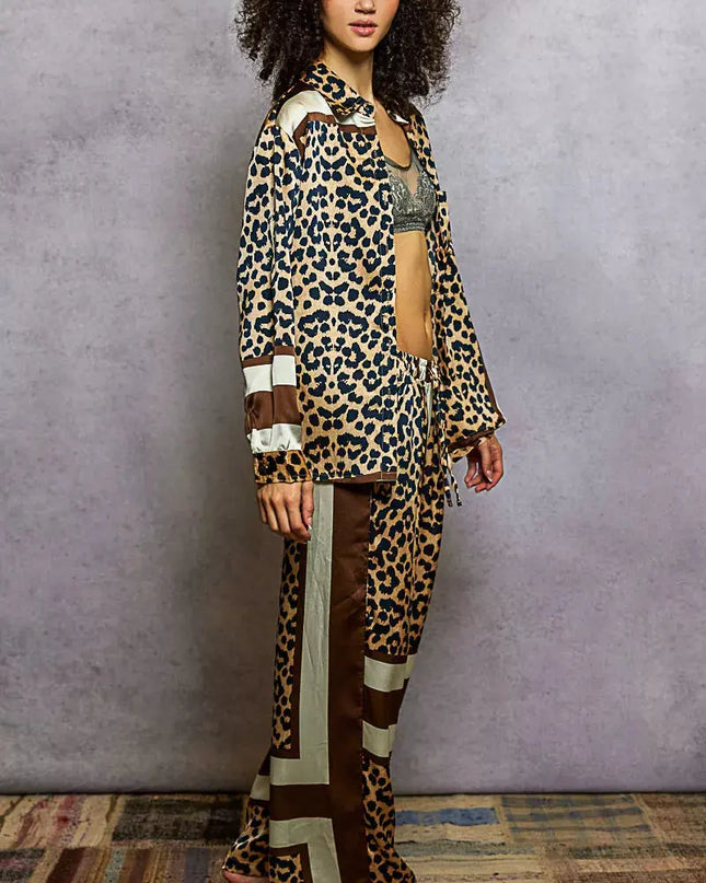 POL Leopard Printed Woven Wide Leg Drawstring Pants - Sleekdenim.com