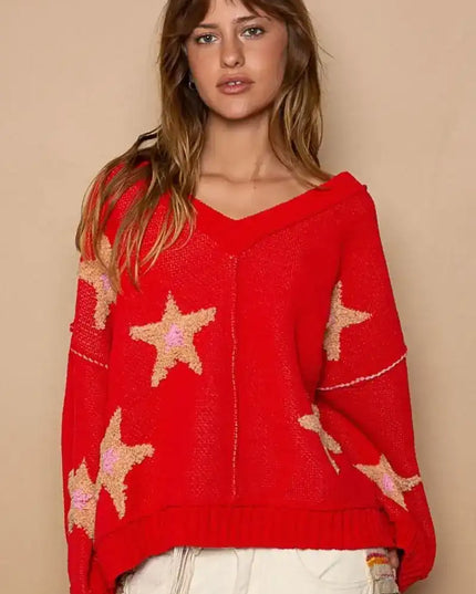 POL Long Sleeve Star Patch Sweater - Sleekdenim.com