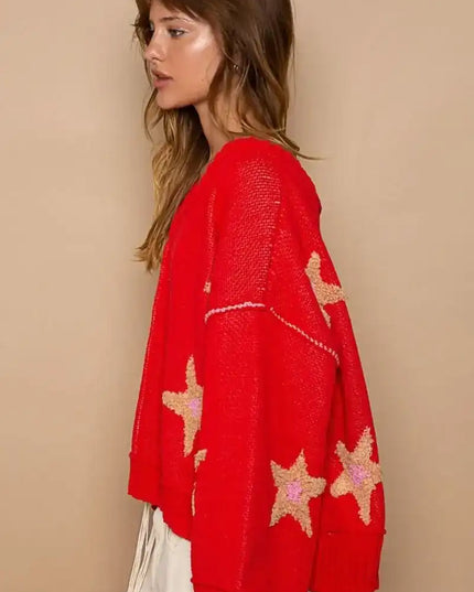POL Long Sleeve Star Patch Sweater - Sleekdenim.com
