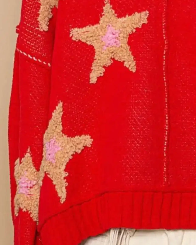 POL Long Sleeve Star Patch Sweater - Sleekdenim.com