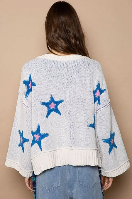 POL Long Sleeve Star Patch Sweater - Sleekdenim.com