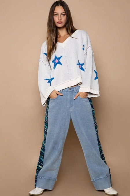 POL Long Sleeve Star Patch Sweater - Sleekdenim.com