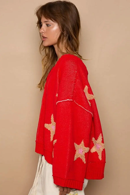 POL Long Sleeve Star Patch Sweater - Sleekdenim.com