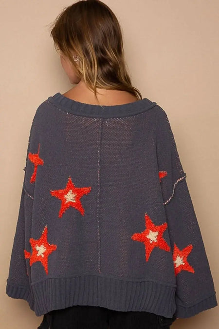 POL Long Sleeve Star Patch Sweater - Sleekdenim.com