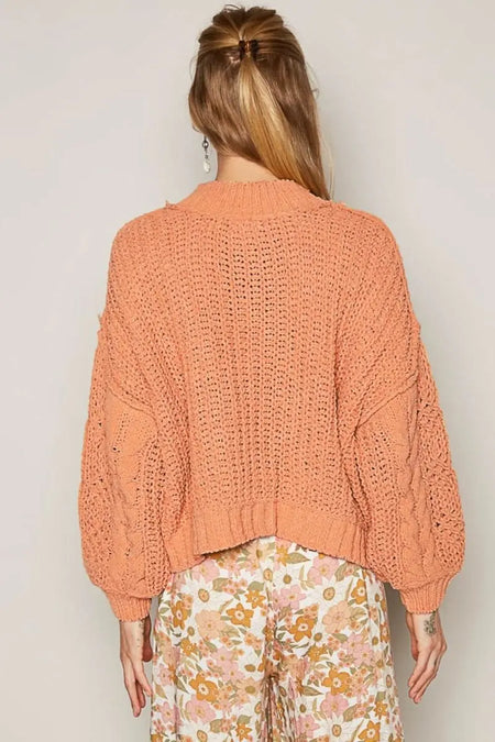 POL Mock Neck Cable Knit Sweater - Sleekdenim.com