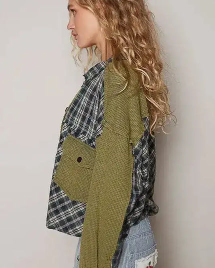 POL Plaid Button Down Shirt with Chest Pockets - Sleekdenim.com