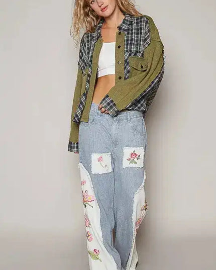 POL Plaid Button Down Shirt with Chest Pockets - Sleekdenim.com