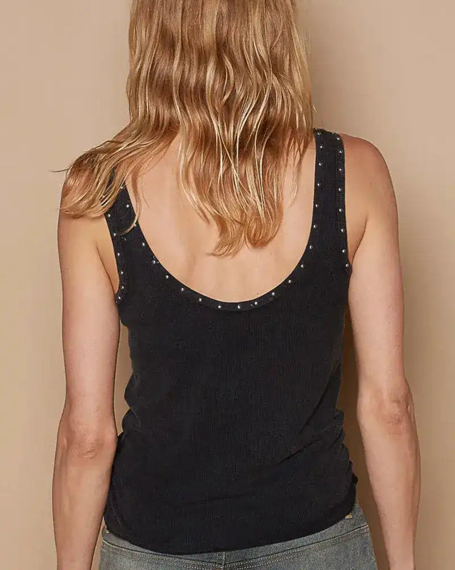 POL Ribbed Tank Top with Metallic Stud Detail - Sleekdenim.com