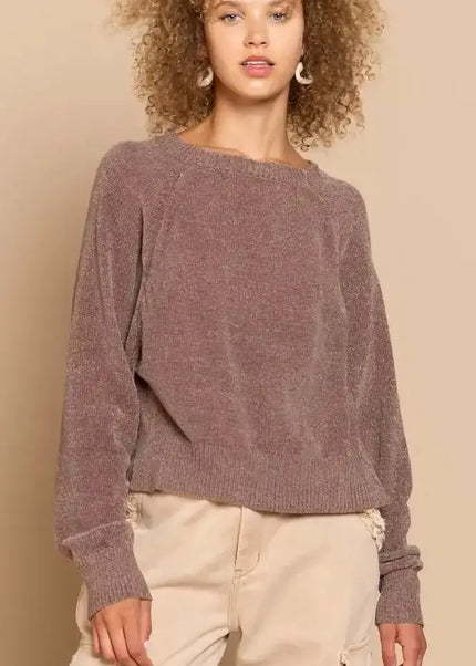 POL Round Neck Backless Sweater with Ribbed Edge - Sleekdenim.com