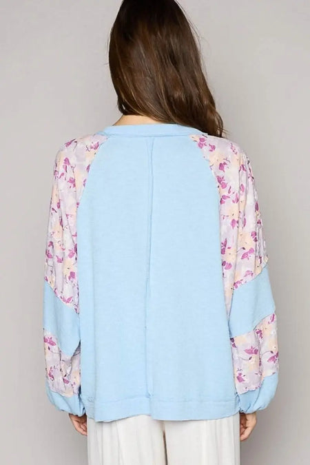 POL Round Neck Balloon Floral Long Sleeve Top - Sleekdenim.com