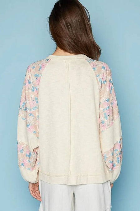 POL Round Neck Balloon Floral Long Sleeve Top - Sleekdenim.com