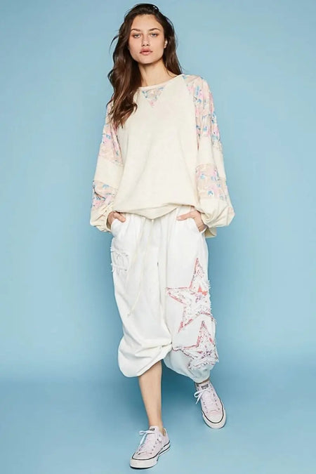 POL Round Neck Balloon Floral Long Sleeve Top - Sleekdenim.com