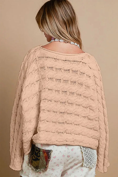 POL Round Neck Cable Knit Cropped Sweater - Sleekdenim.com