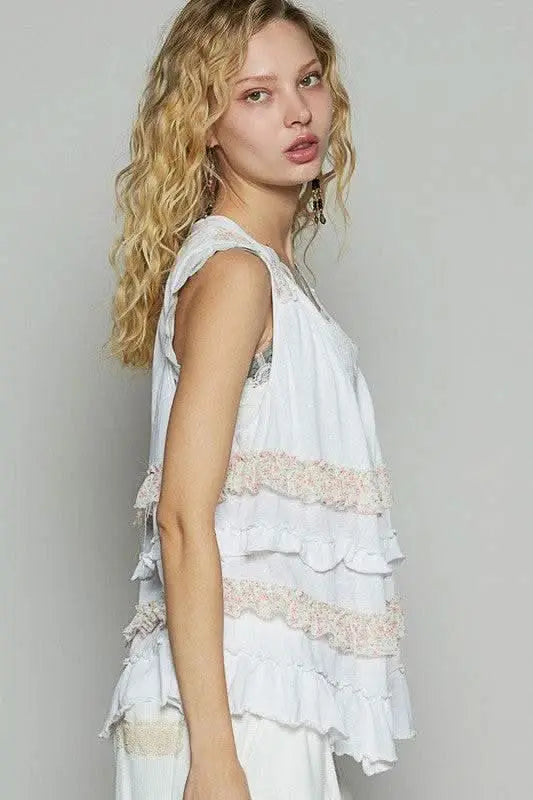 POL Ruffled Open Front Sleeveless Cardigan - Sleekdenim.com