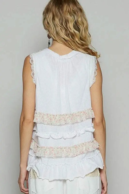 POL Ruffled Open Front Sleeveless Cardigan - Sleekdenim.com