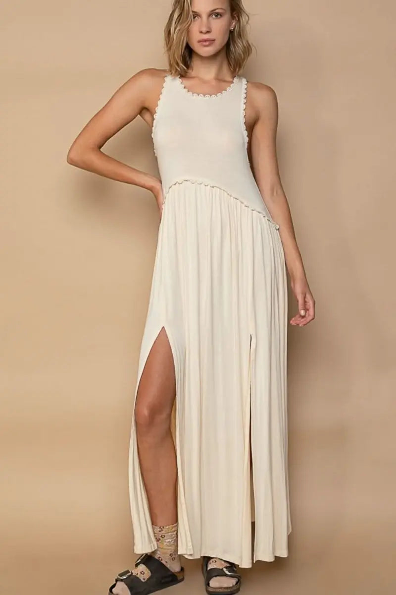 POL Sleeveless Back Zipper Front Slit Maxi Dress - Sleekdenim.com