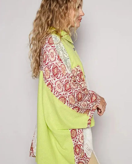 POL Thermal and Crochet Lace Mix Shirt with Floral Pattern - Sleekdenim.com