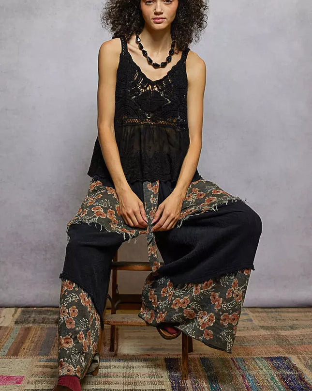 POL V-Neck Crochet Tank with Floral Embroidery Detail - Sleekdenim.com